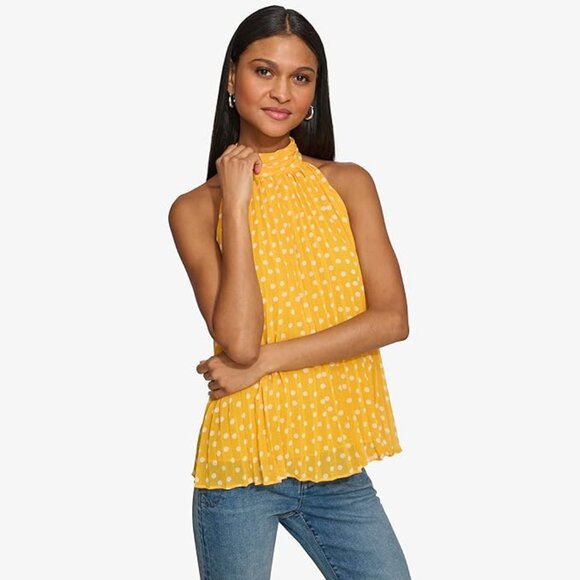 KARL LAGERFELD | Women's Pleated Chiffon High Neck Printed Blouse (Size M) - Picture 1 of 10